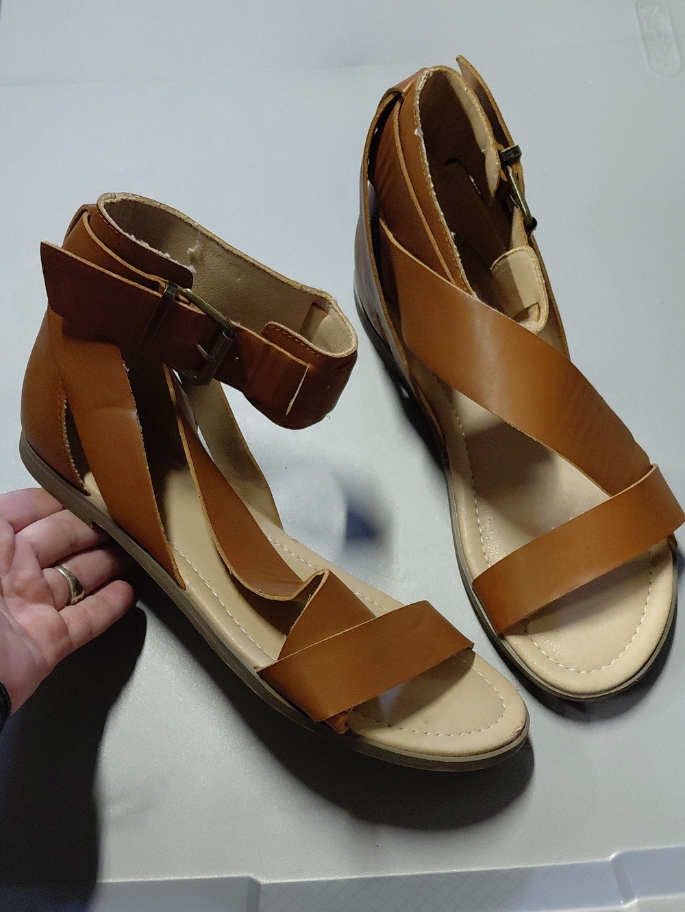 BOHME 8 Women’s Tan Strappy Ankle-Wrap Sandals Summer Beachy Vacation